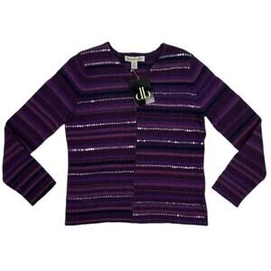 David Brooks Sweater Womens Small Purple Striped Pullover V-Neck Wool Blend